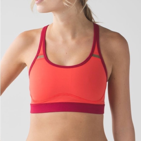 Lululemon Sweaty Or Not Sports Bra Racerback Strappy Cut Out Coral Alarming - Picture 10 of 13